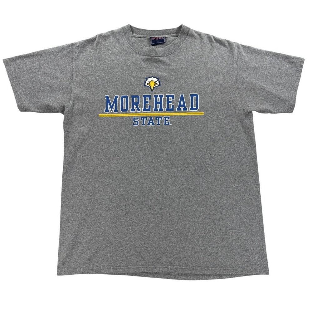 Vintage 90's Jansport Morehead State T Shirt Men L Gray College Logo Football